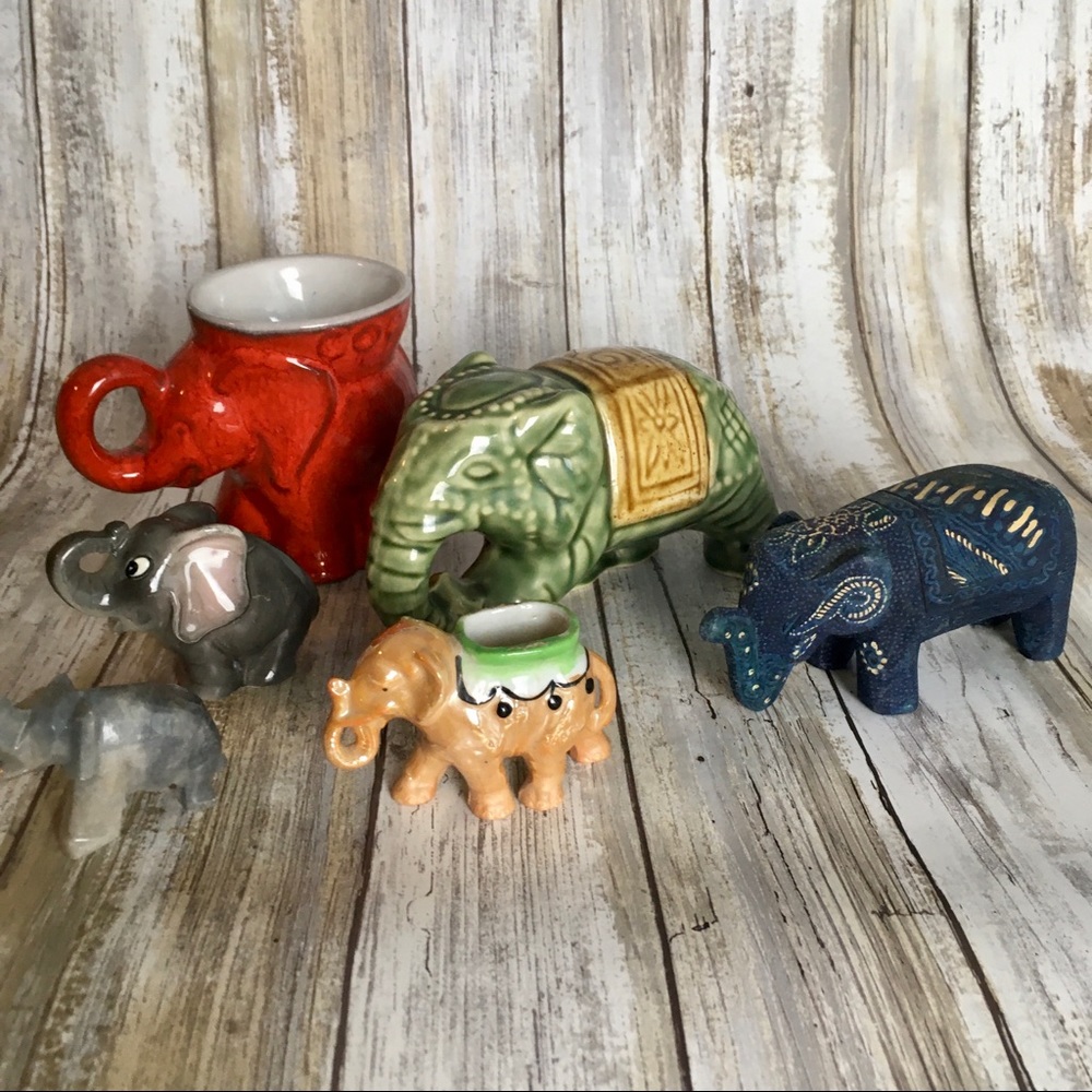 Elephants figurines ceramic porcelain wood stone